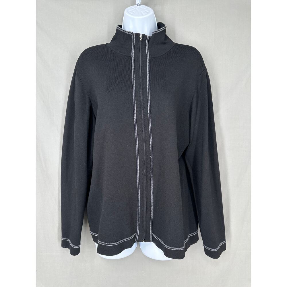 Chicos Jacket Womens Large 2 Black Zip Knit Silver Office Capsule Office Stretch